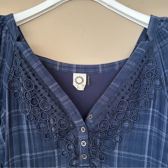Anthropologie’s Akemi Kin Sz 2 Cottagecore Dress Navy Blue Plaid Codie Lace - Picture 6 of 16
